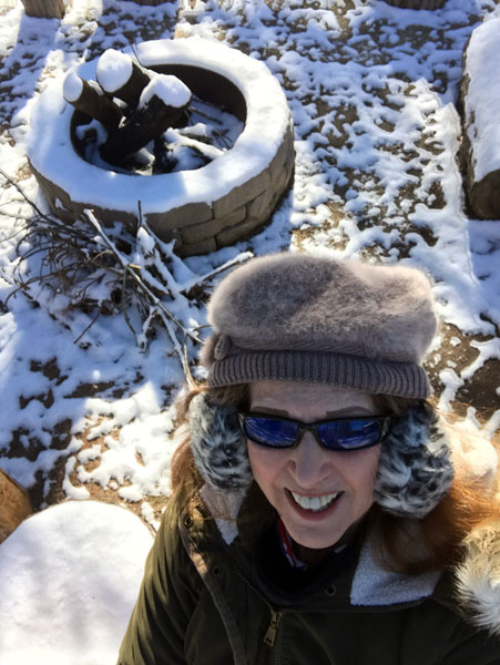 Karen Duquette and the snow fire pit